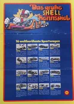 Shell Brettspiel mit 16 Automobil-Metallmünzen "Das große Shell-Rennspiel" 1970 (5215)